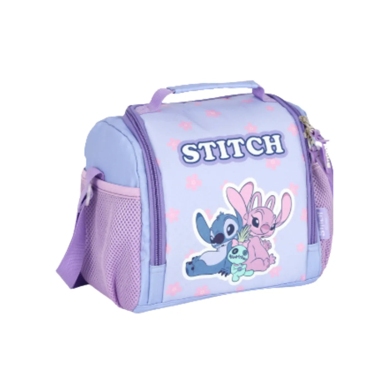 Kit Mochila de Roda Stitch e Angel Lilás com Lancheira e Estojo Box
