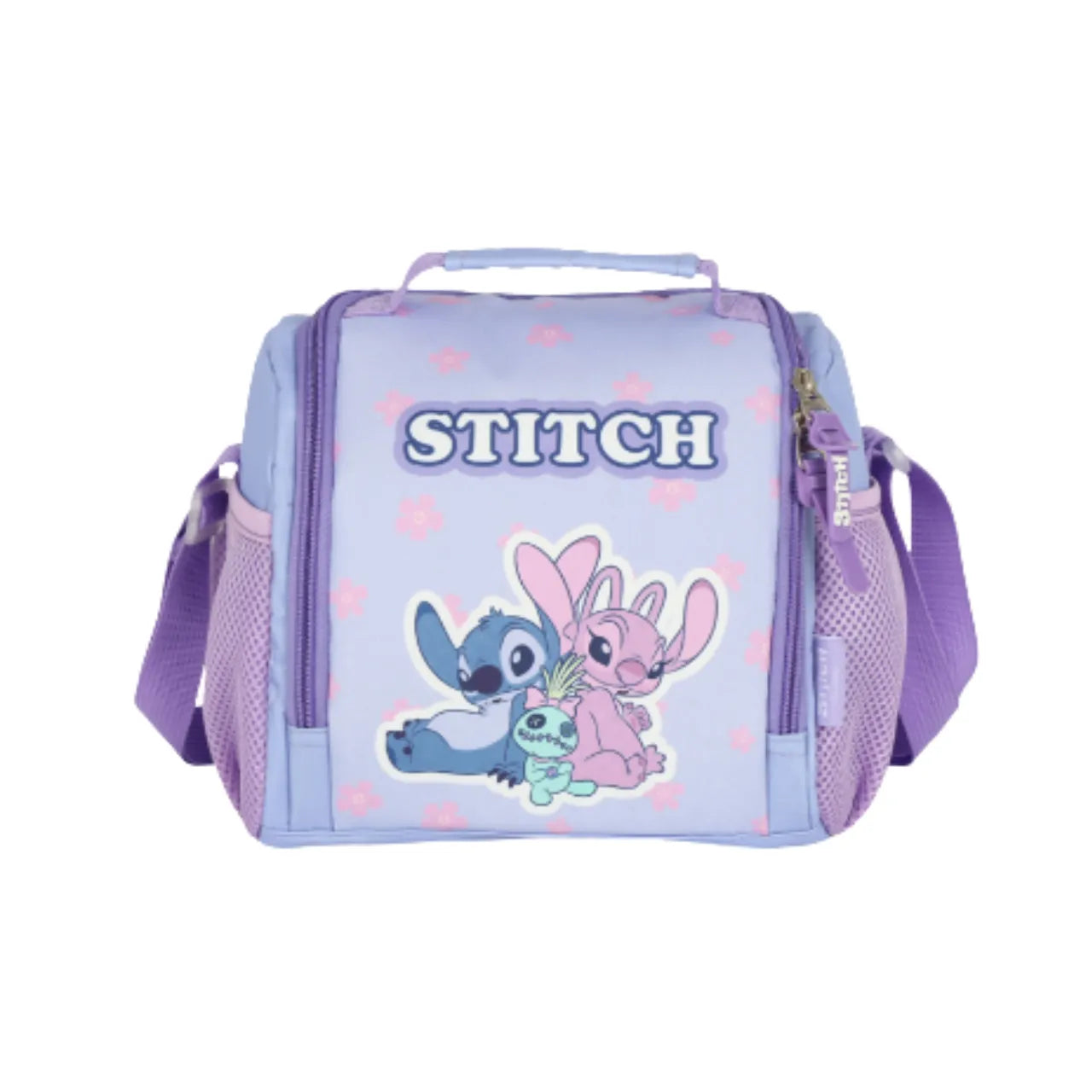 Kit Mochila de Roda Stitch e Angel Lilás com Lancheira e Estojo Box