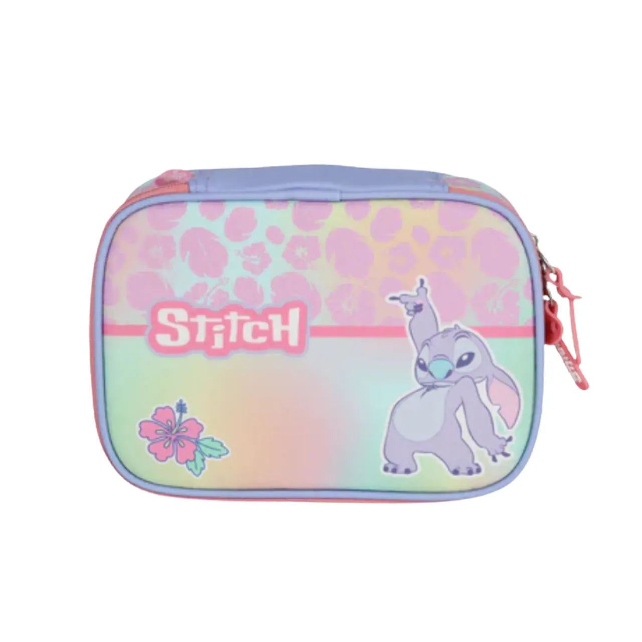 Kit Mochila Roda Stitch Rosa com Lancheira e Estojo Box