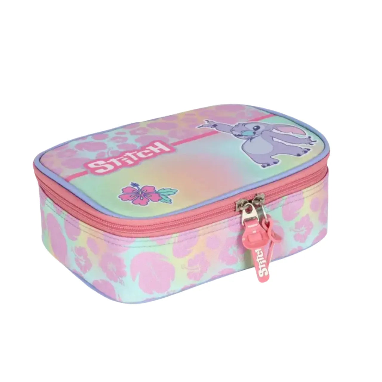 Kit Mochila Roda Stitch Rosa com Lancheira e Estojo Box