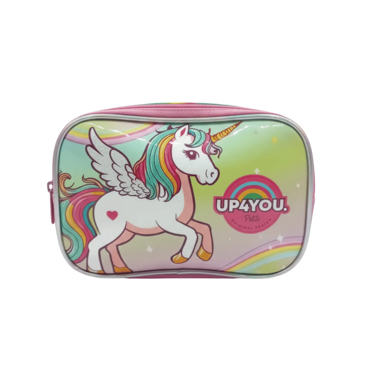 Kit Mochila Roda Unicórnio Rosa com Lancheira e Estojo Box