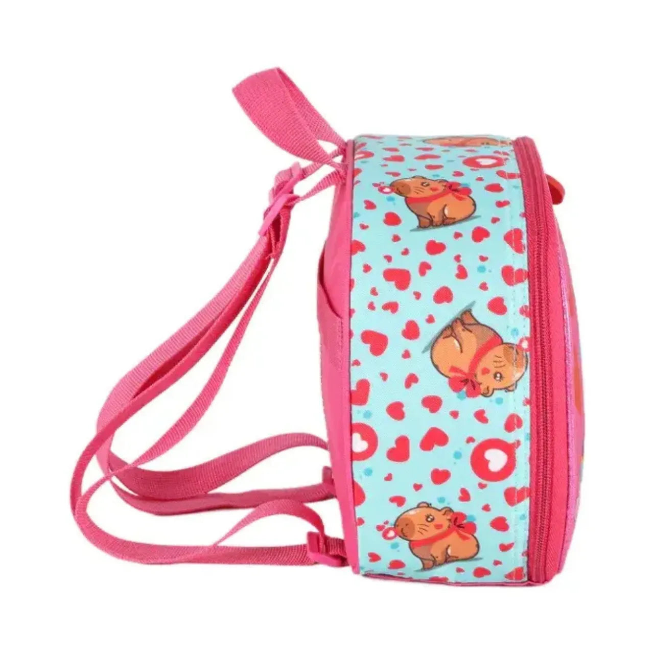 Kit Mochila Roda Capivara Pink com Lancheira e Estojo Box