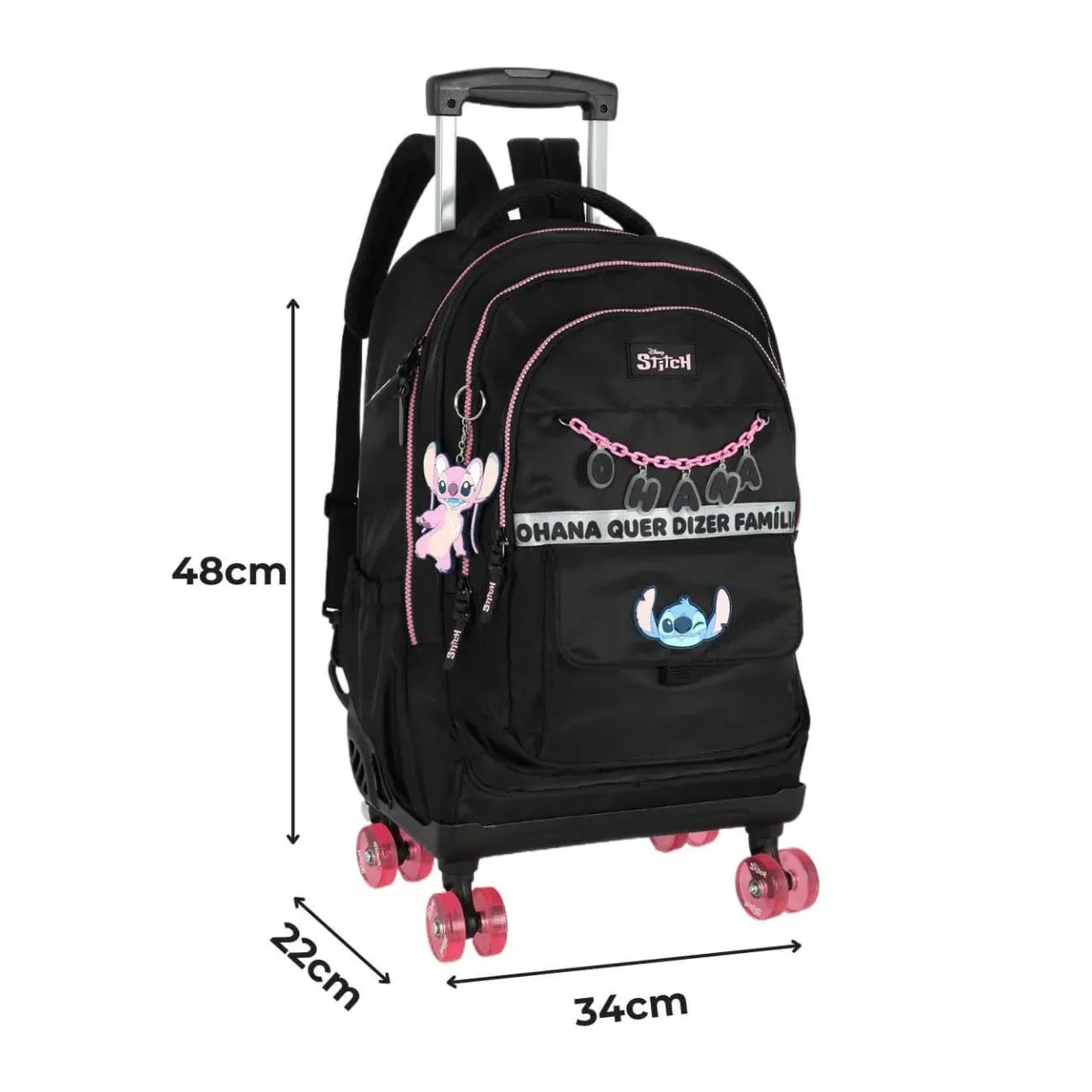 Kit Mochila Roda Stitch Preta com Lancheira e Estojo Box