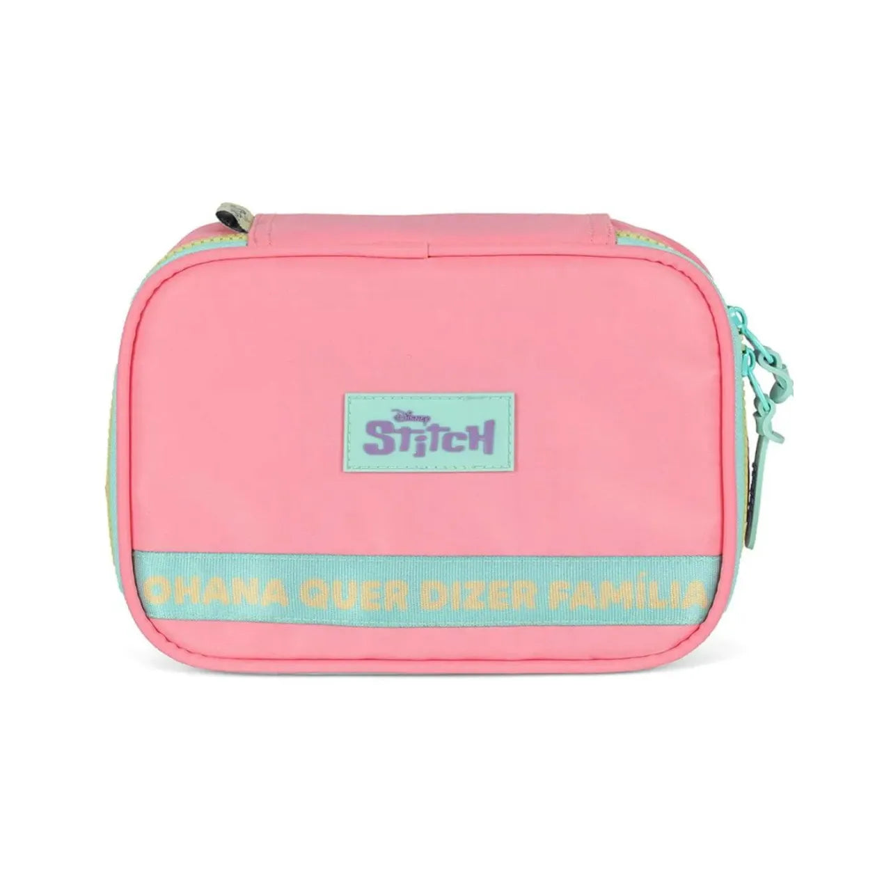 Kit Mochila Roda Stitch Salmão com Lancheira e Estojo Box