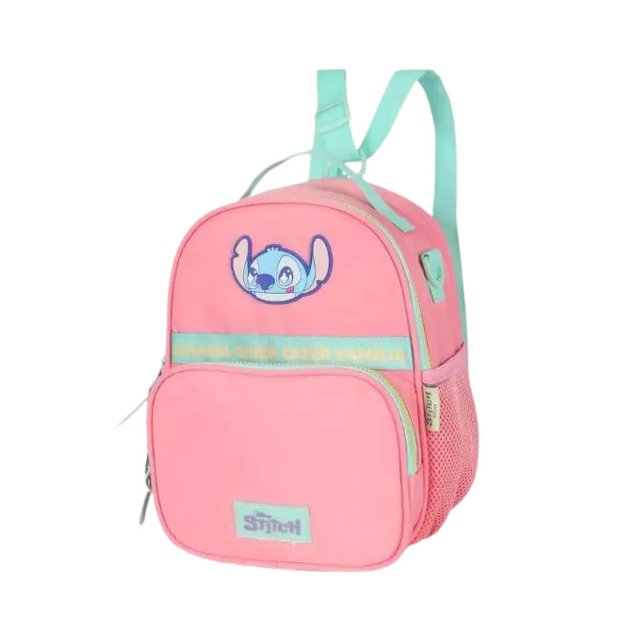 Kit Mochila Roda Stitch Salmão com Lancheira e Estojo Box