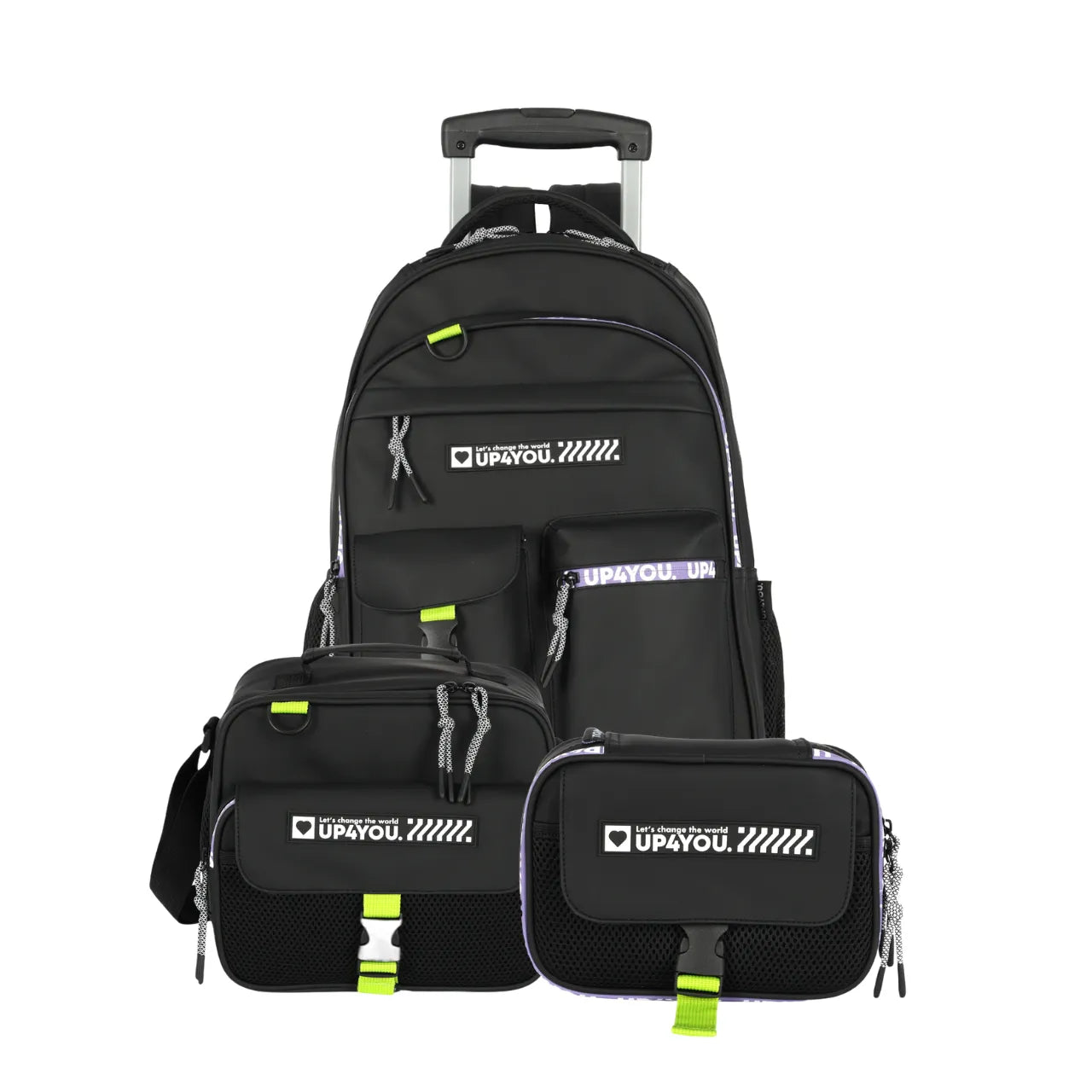 Kit Mochila Roda Up4You Preta com Lancheira e Estojo Box