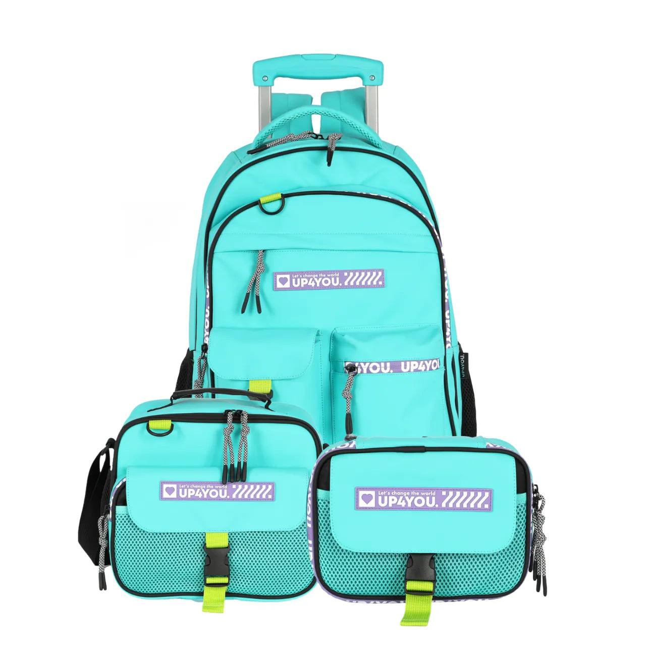 Kit Mochila Roda Up4You Turquesa com Lancheira e Estojo Box