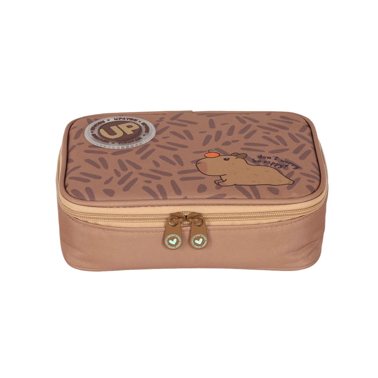 Kit Mochila Roda Capivara Marrom com Lancheira e Estojo Box