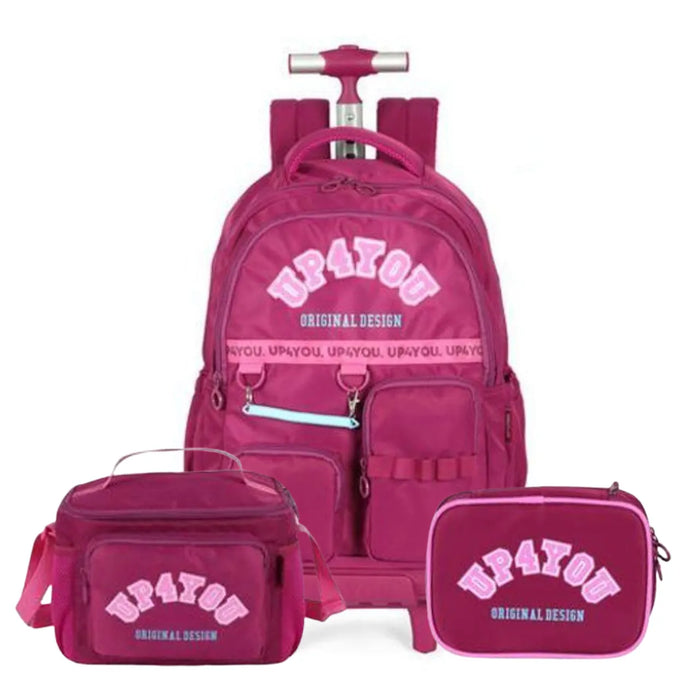 Kit Mochila Roda Up4You Vinho com Lancheira e Estojo Box