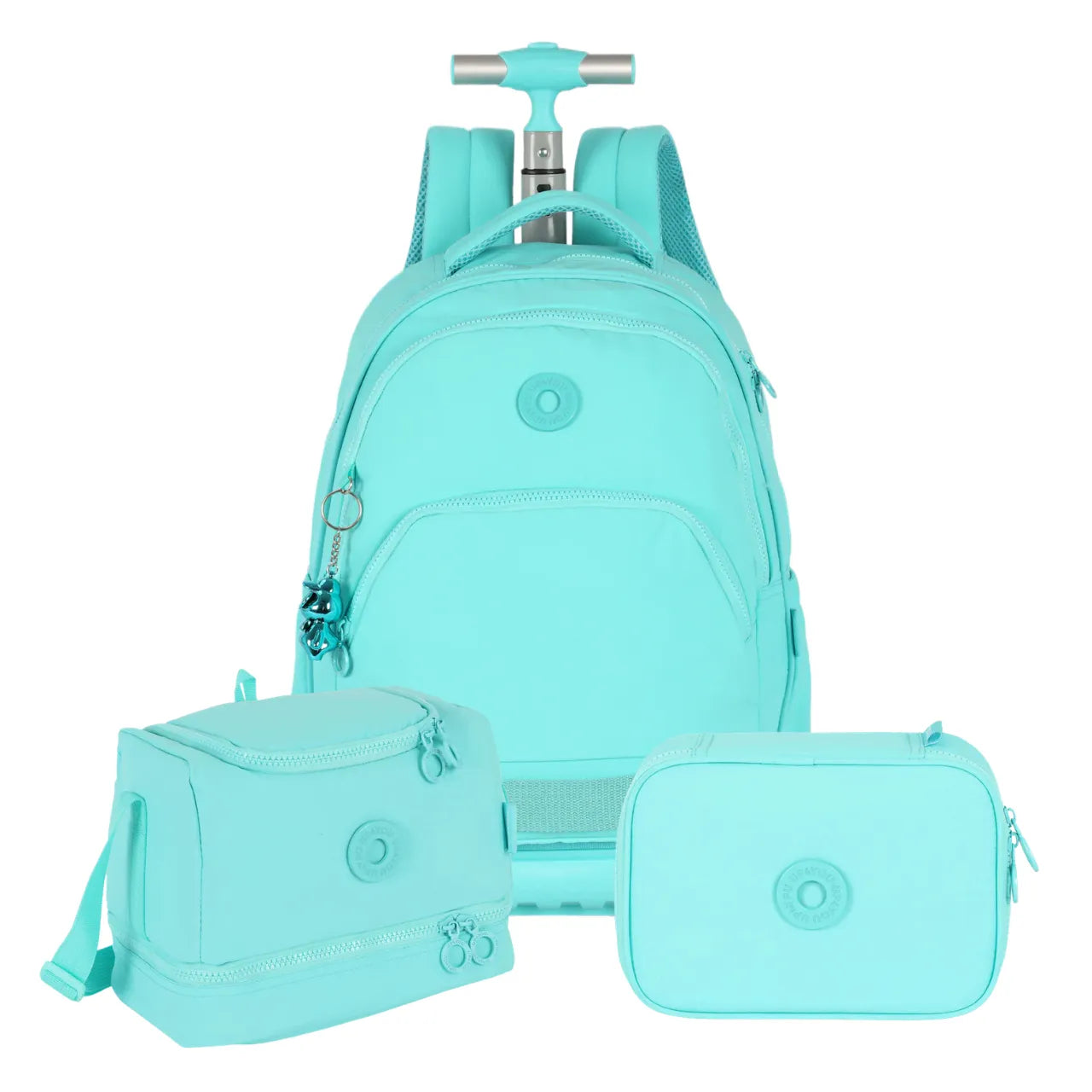 Kit Mochila Roda Up4You Turquesa com Lancheira e Estojo Box
