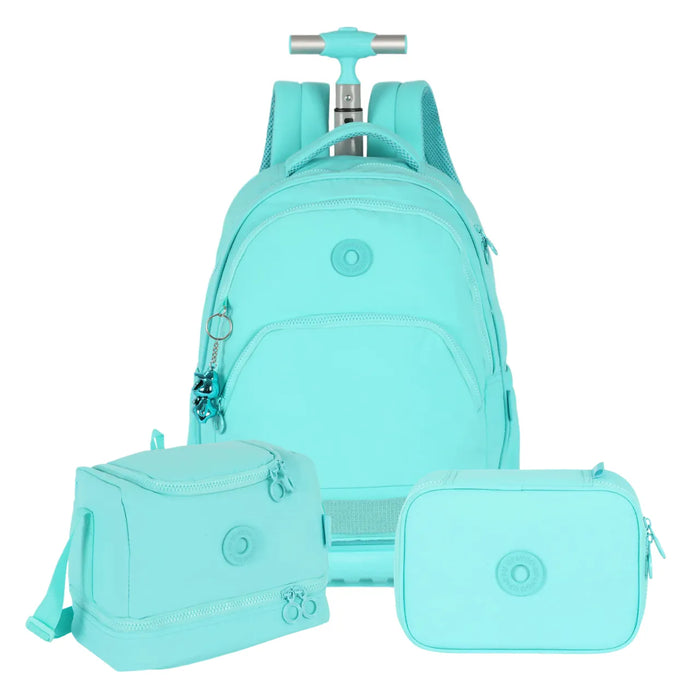 Kit Mochila Roda Up4You Turquesa com Lancheira e Estojo Box