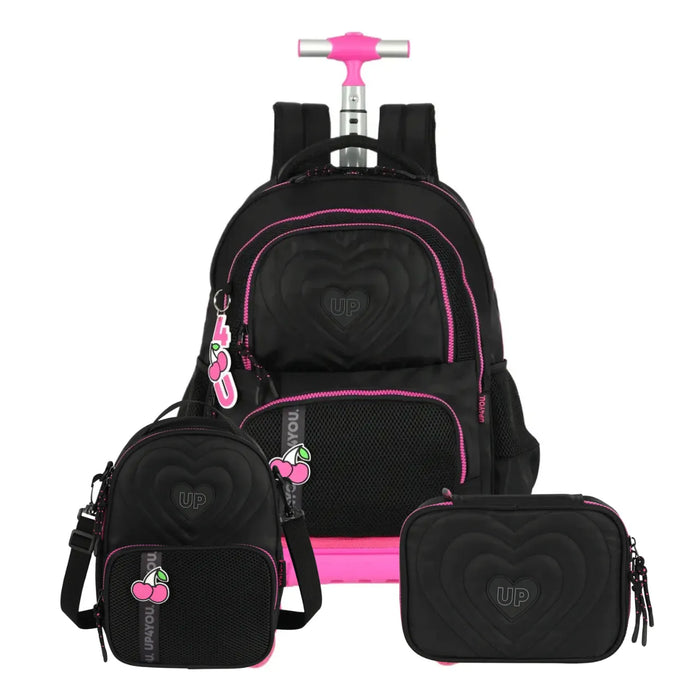 Kit Mochila Roda Up4You Preta com Lancheira e Estojo Box