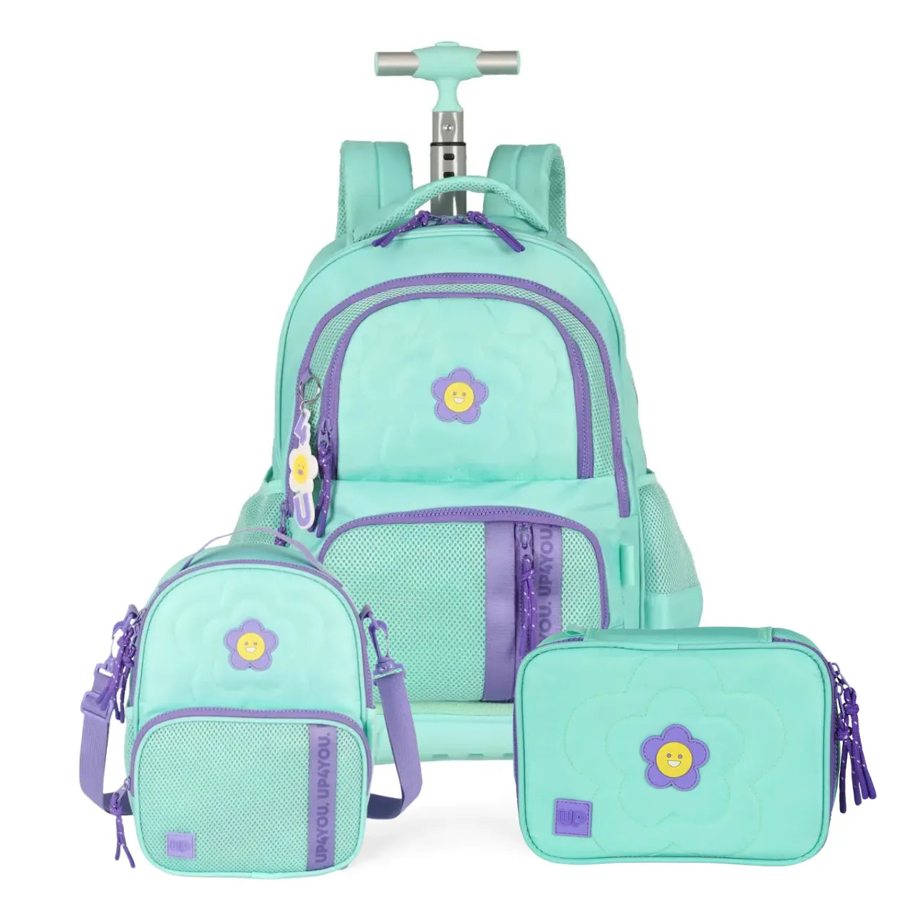 Kit Mochila Roda Up4You Turquesa com Lancheira e Estojo Box