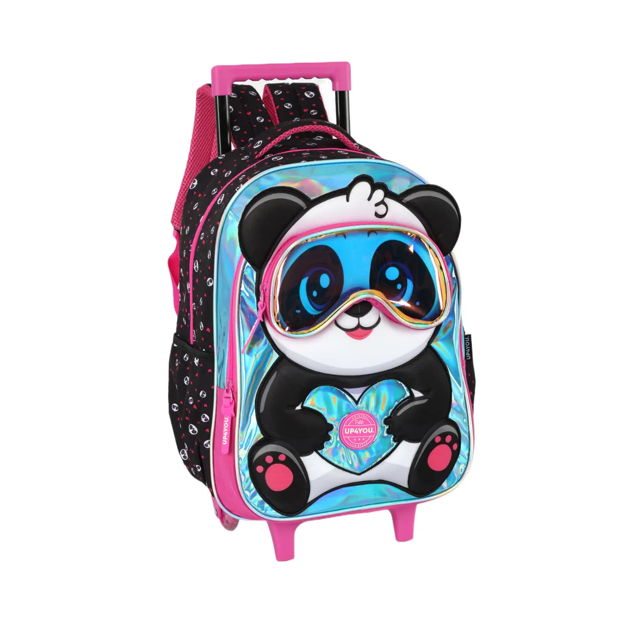 Kit Mochila Roda Panda Pink com Lancheira e Estojo Box
