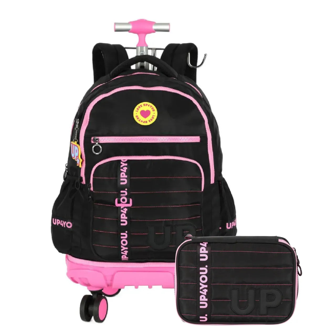 Kit Mochila Roda Up4You Preta e Rosa com Estojo Box
