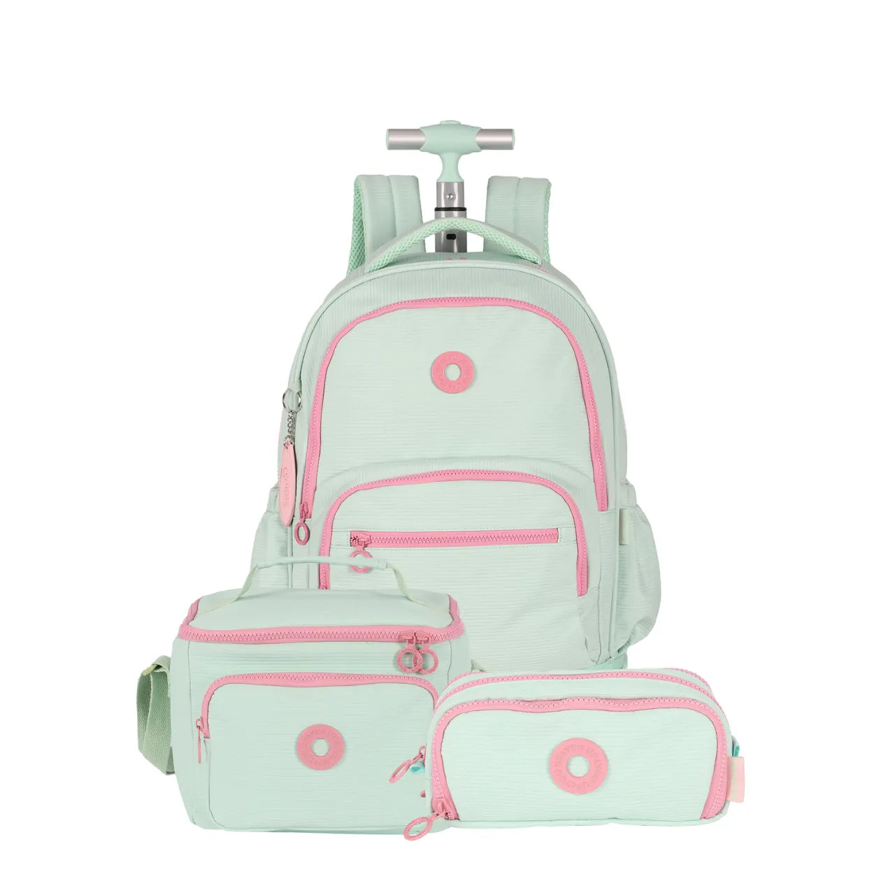 Kit Mochila de Roda Luara Verde com Lancheira e Estojo Box