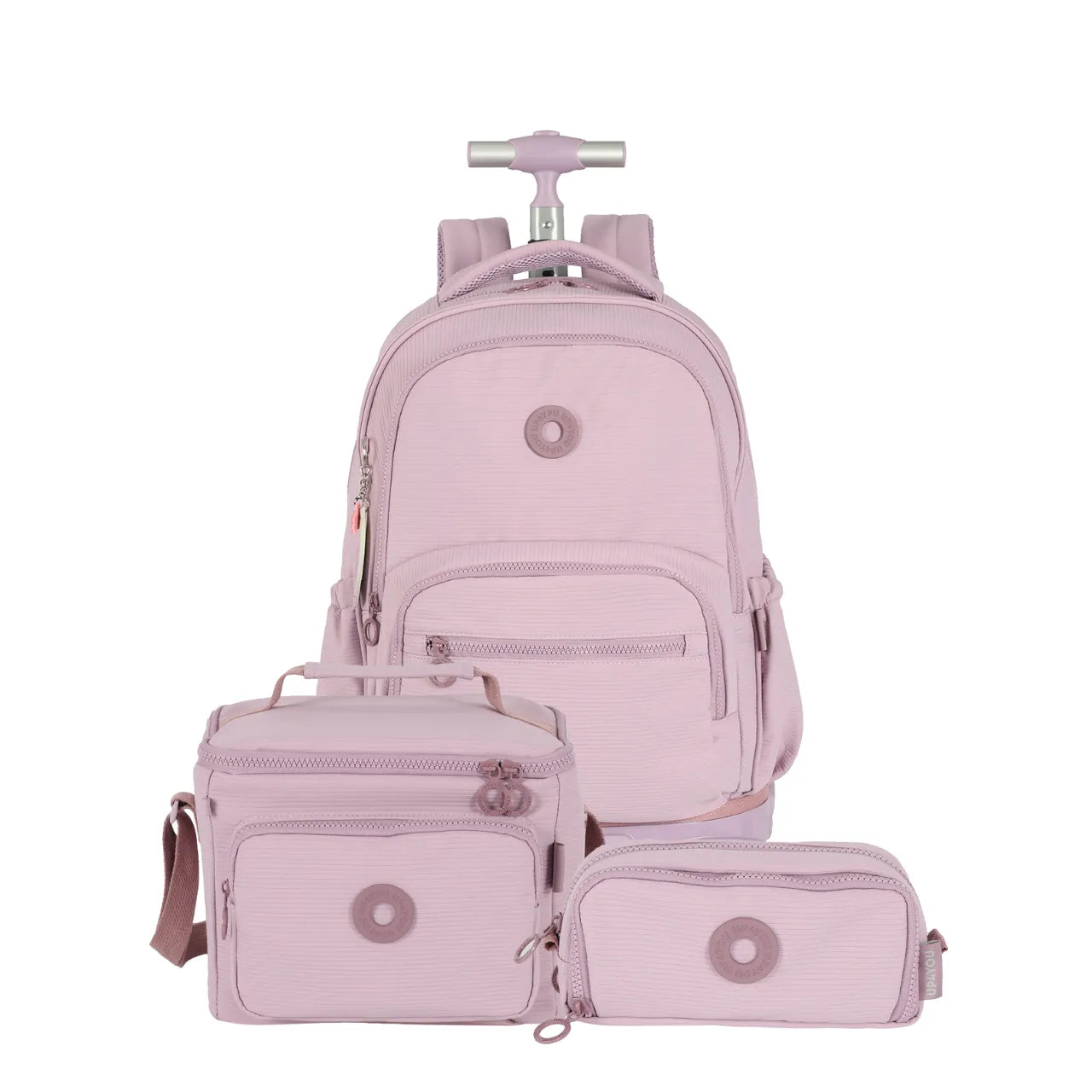 Kit Mochila de Rodas Luara Roxa com Lancheira e Estojo Box