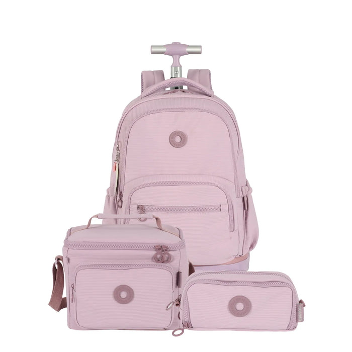 Kit Mochila de Rodas Luara Roxa com Lancheira e Estojo Box