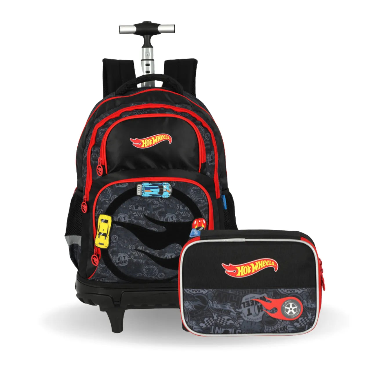Kit Mochila de Rodas Hotwheels Preta com Estojo Box