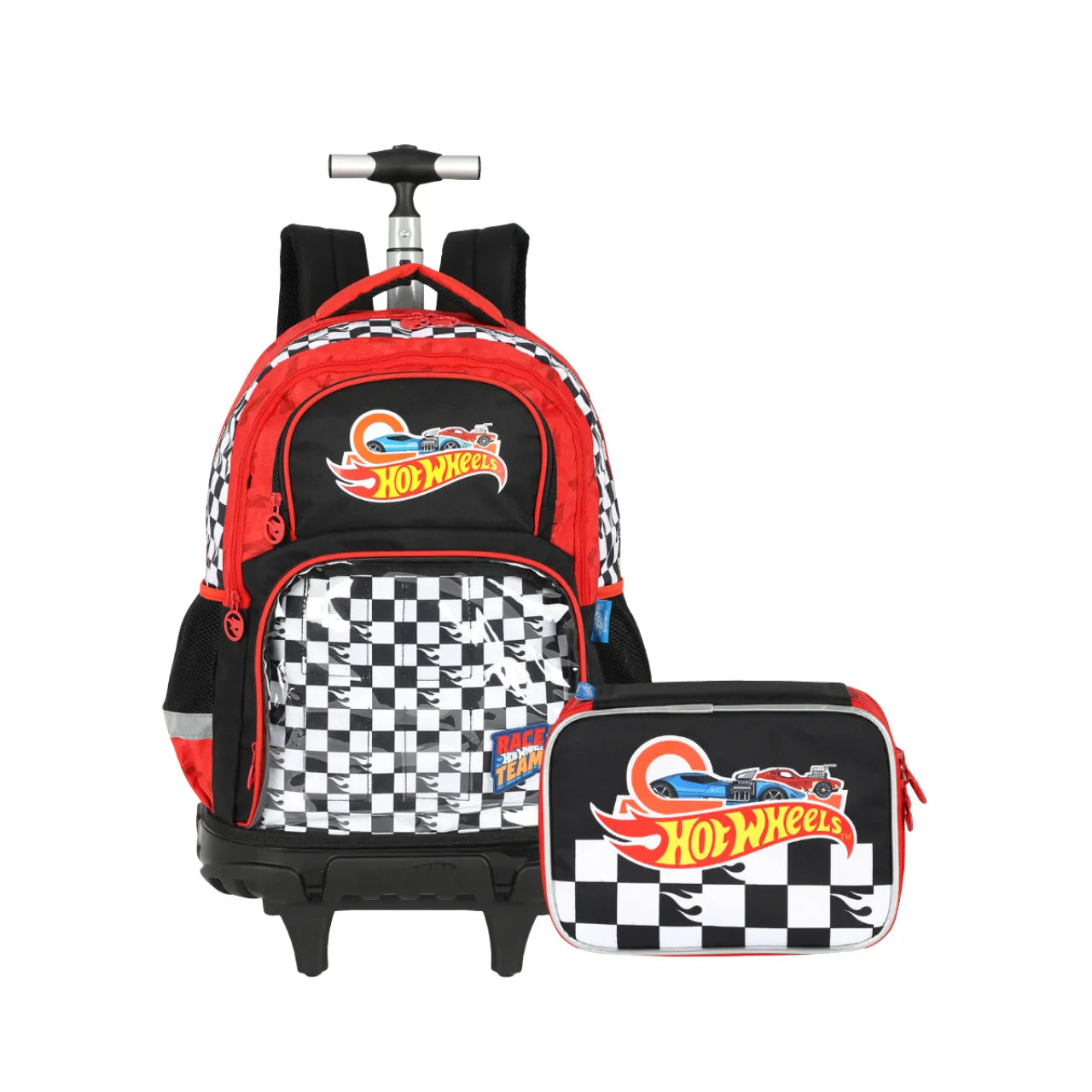 Kit Mochila de Roda Hotwheels Xadrez Vermelha com Estojo Box