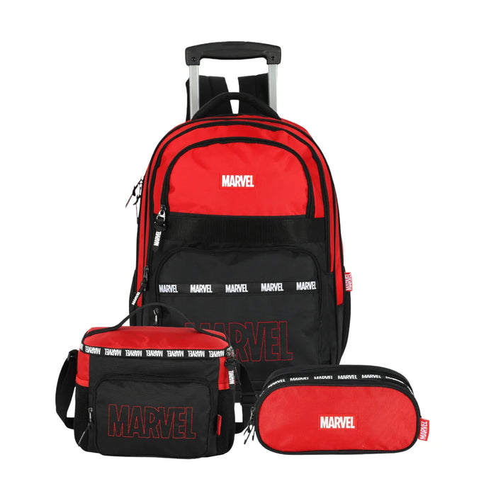 Kit Mochila de Rodas Marvel Vermelha com Lancheira e Estojo