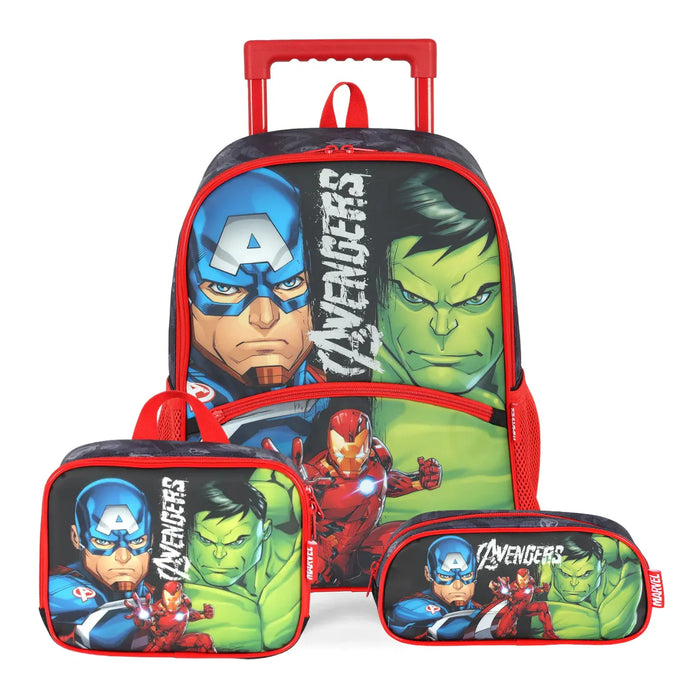 Kit Mochila de Roda Avengers Vermelho com Lancheira e Estojo