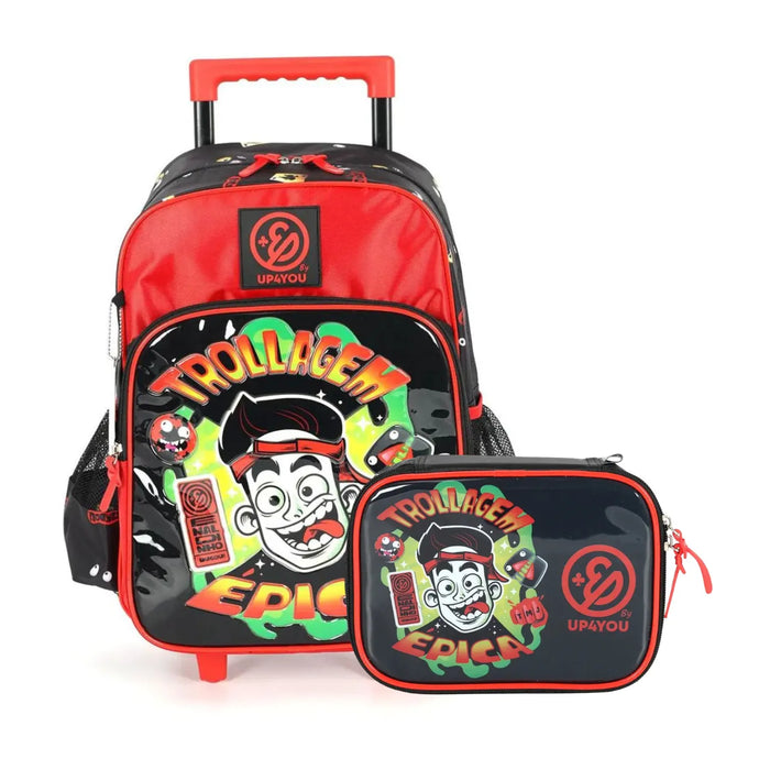 Kit Mochila de Rodas Enaldinho Vermelho com Estojo Box