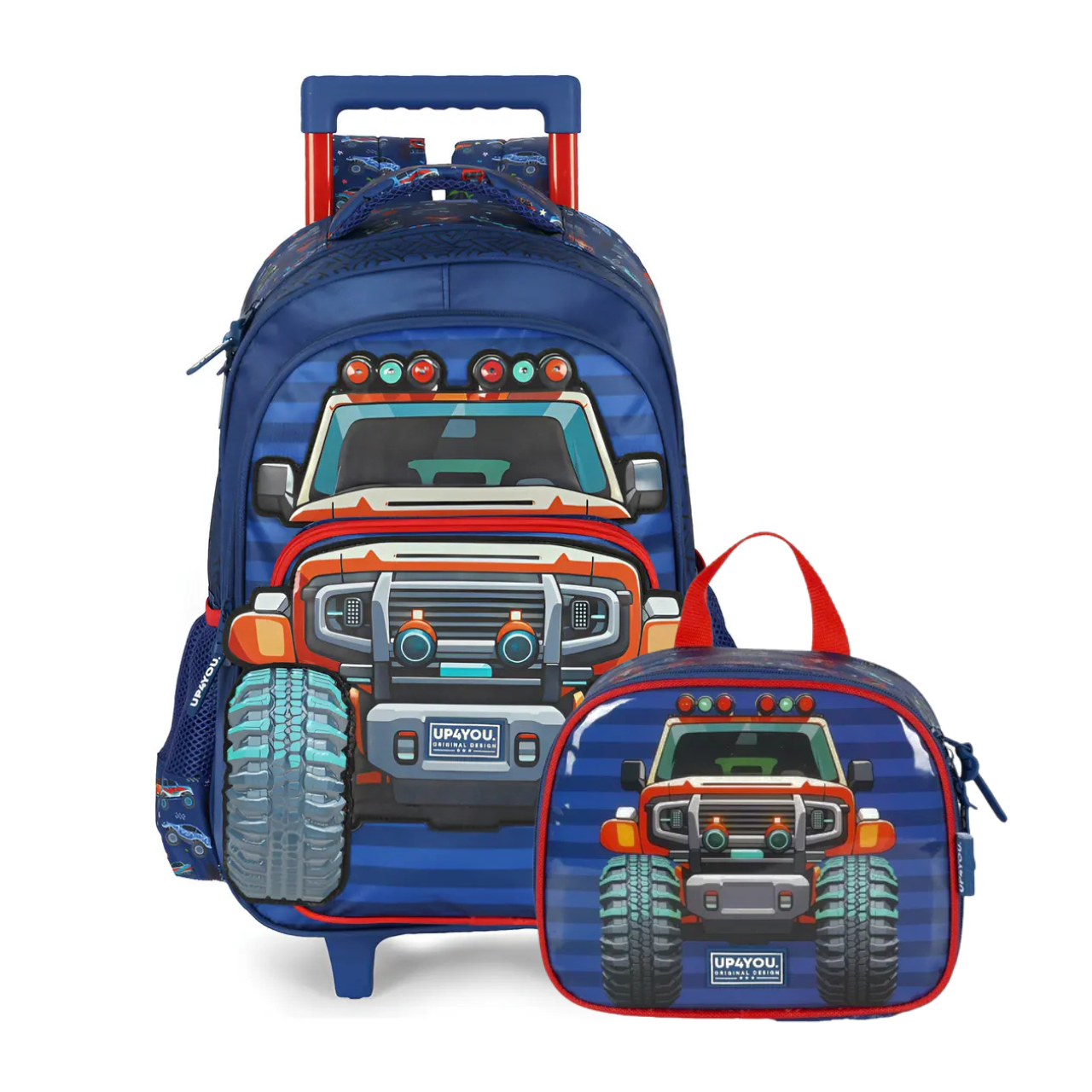 Kit Mochila de Rodas Monster Truck Azul com Lancheira