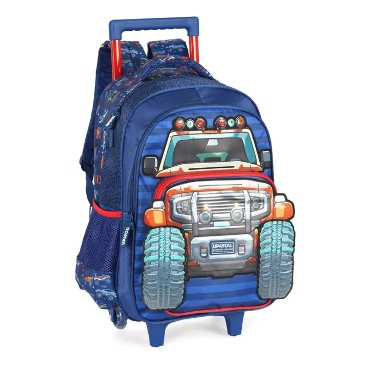 Kit Mochila de Rodas Monster Truck Azul com Lancheira