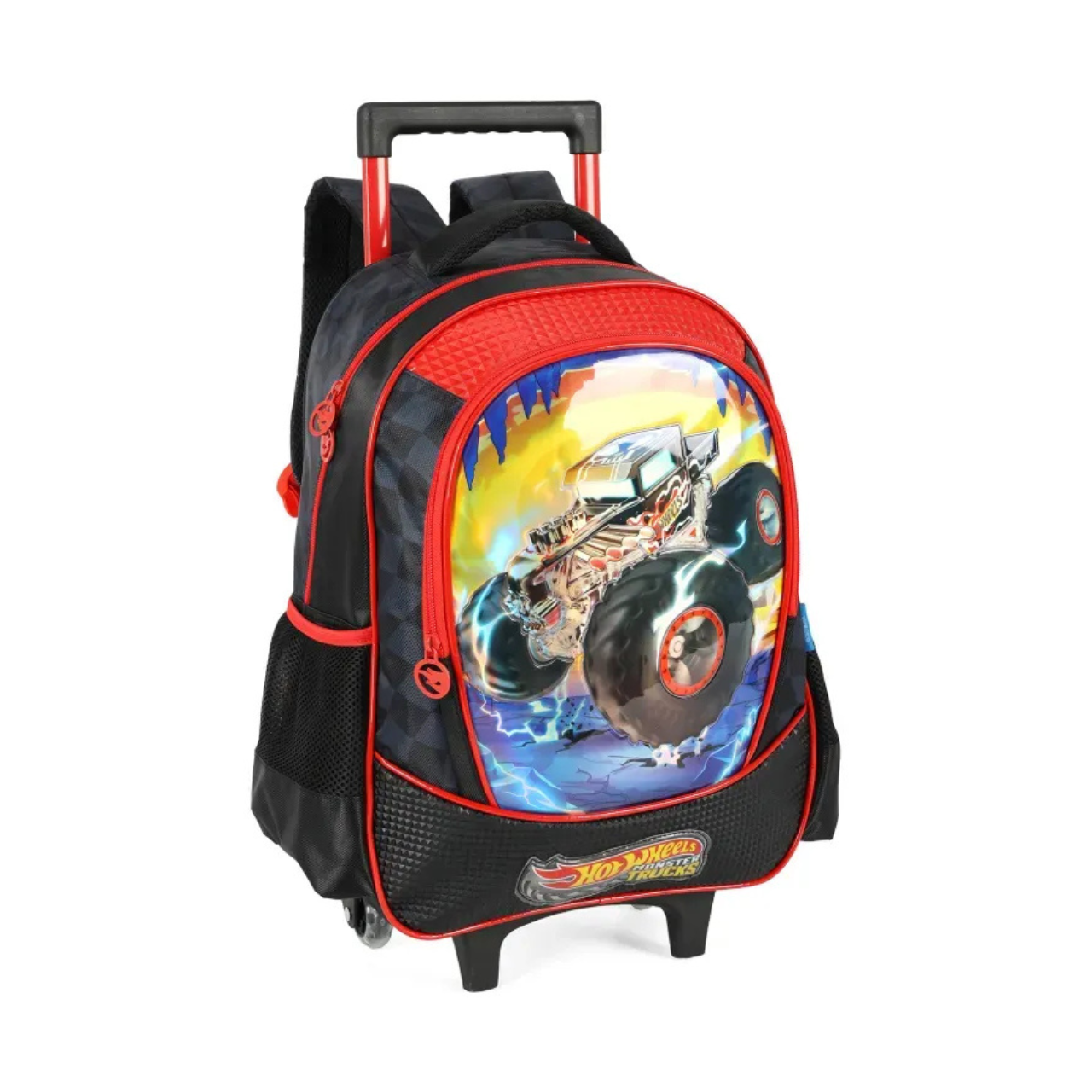 Kit Mochila de Rodas Hot Wheels Preto com Lancheira e Estojo Box