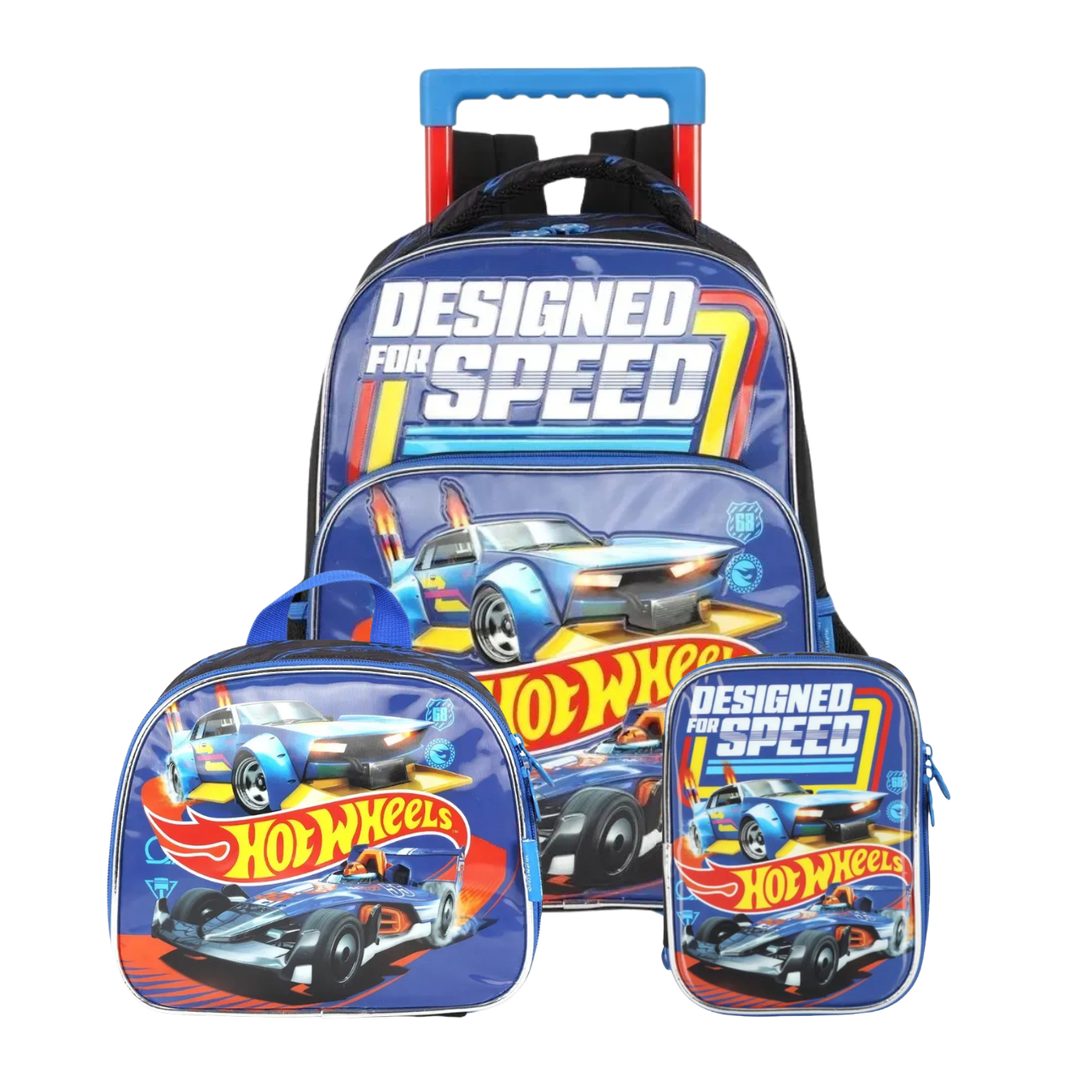 Kit Mochila de Rodas Hot Wheels Azul com Lancheira e Estojo