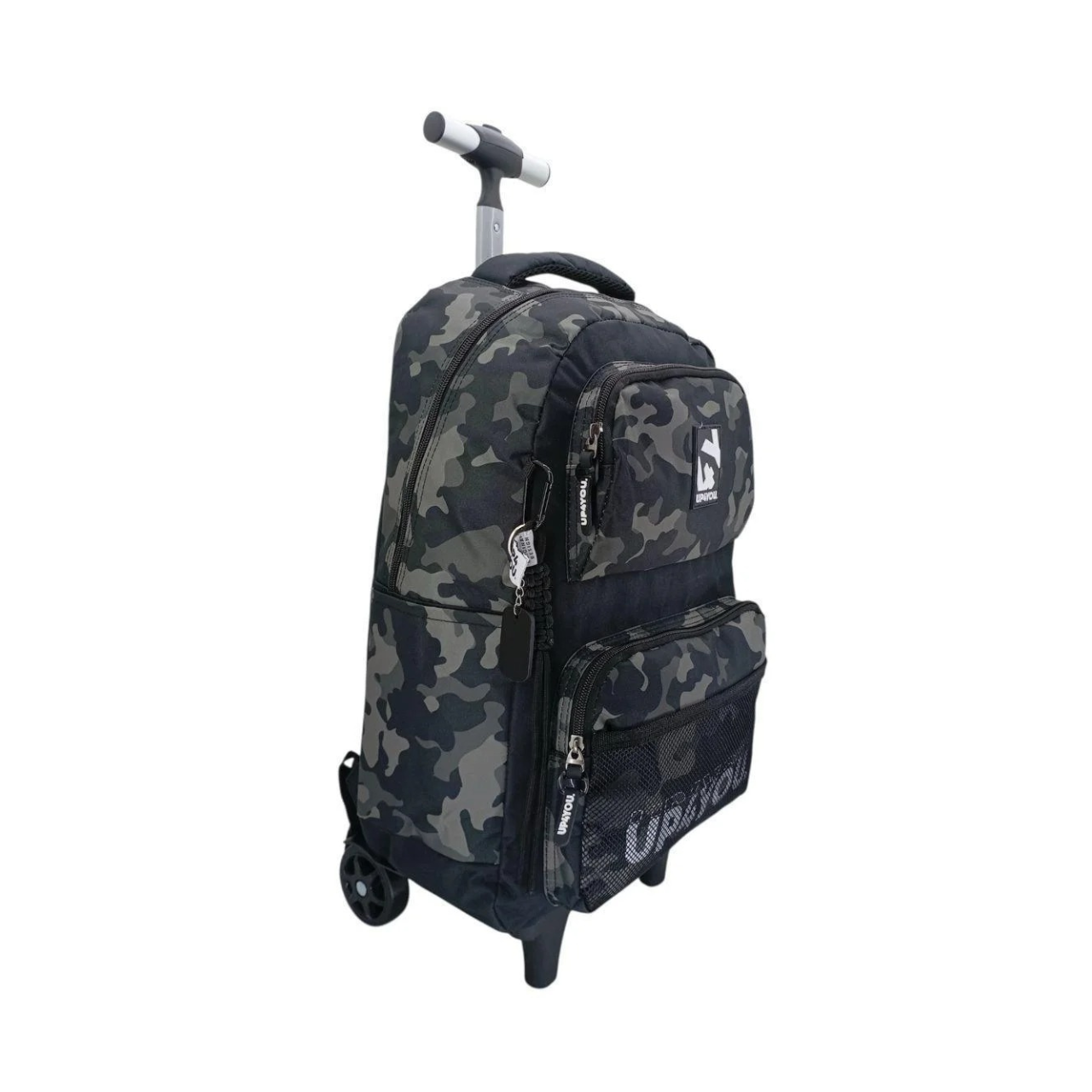 Kit Mochila de Rodas Camuflada Cinza com Lancheira e Estojo