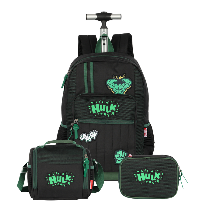 Kit Mochila de Rodas Hulk Marvel com Lancheira e Estojo Box