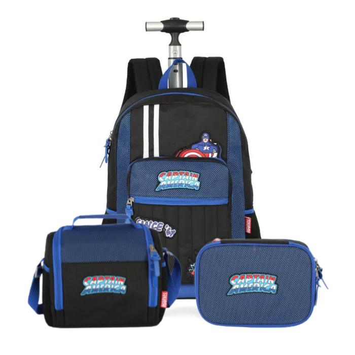 Kit Mochila de Rodas Capitão América com Lancheira e Estojo