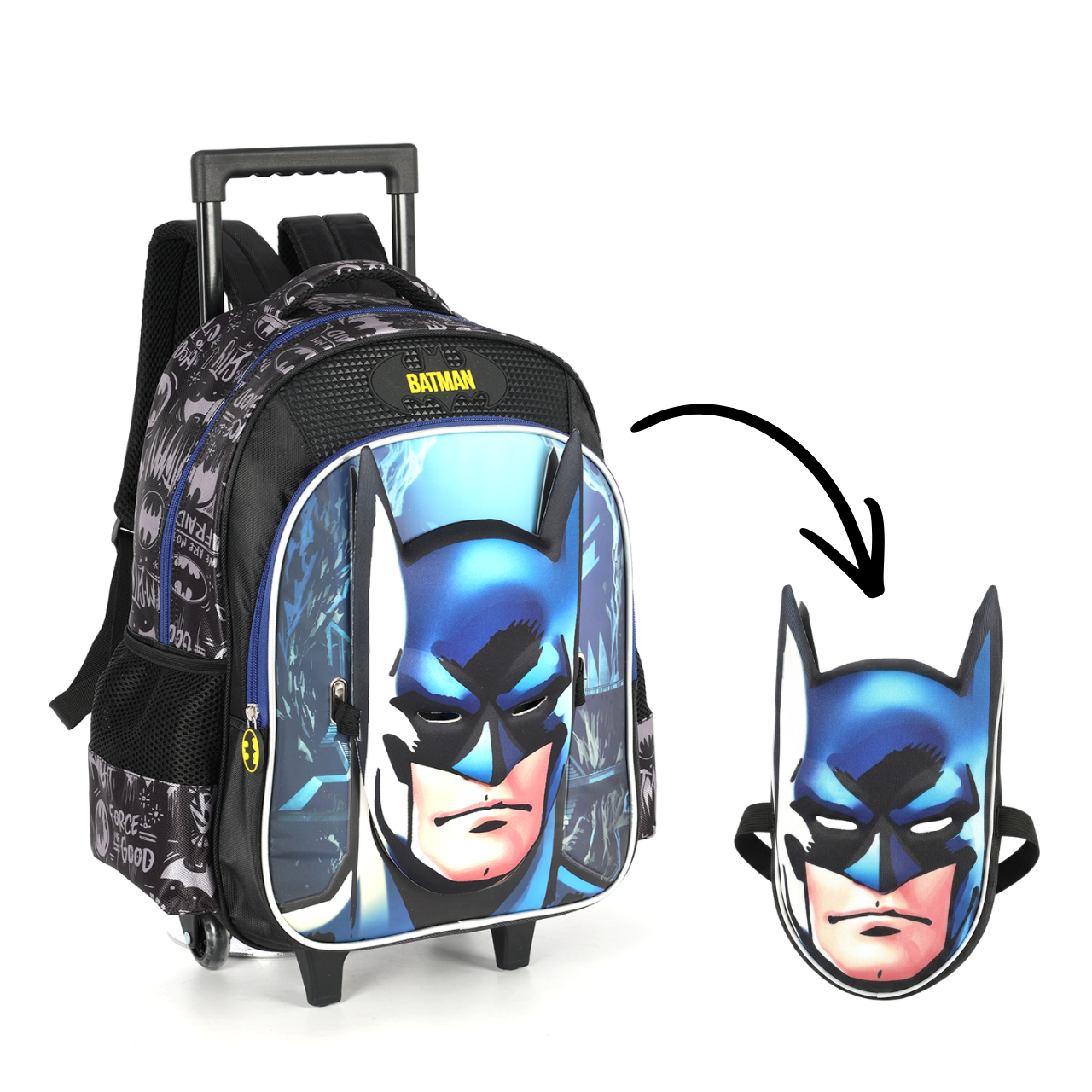 Kit Mochila de Rodas Batman com Máscara 3D e Lancheira