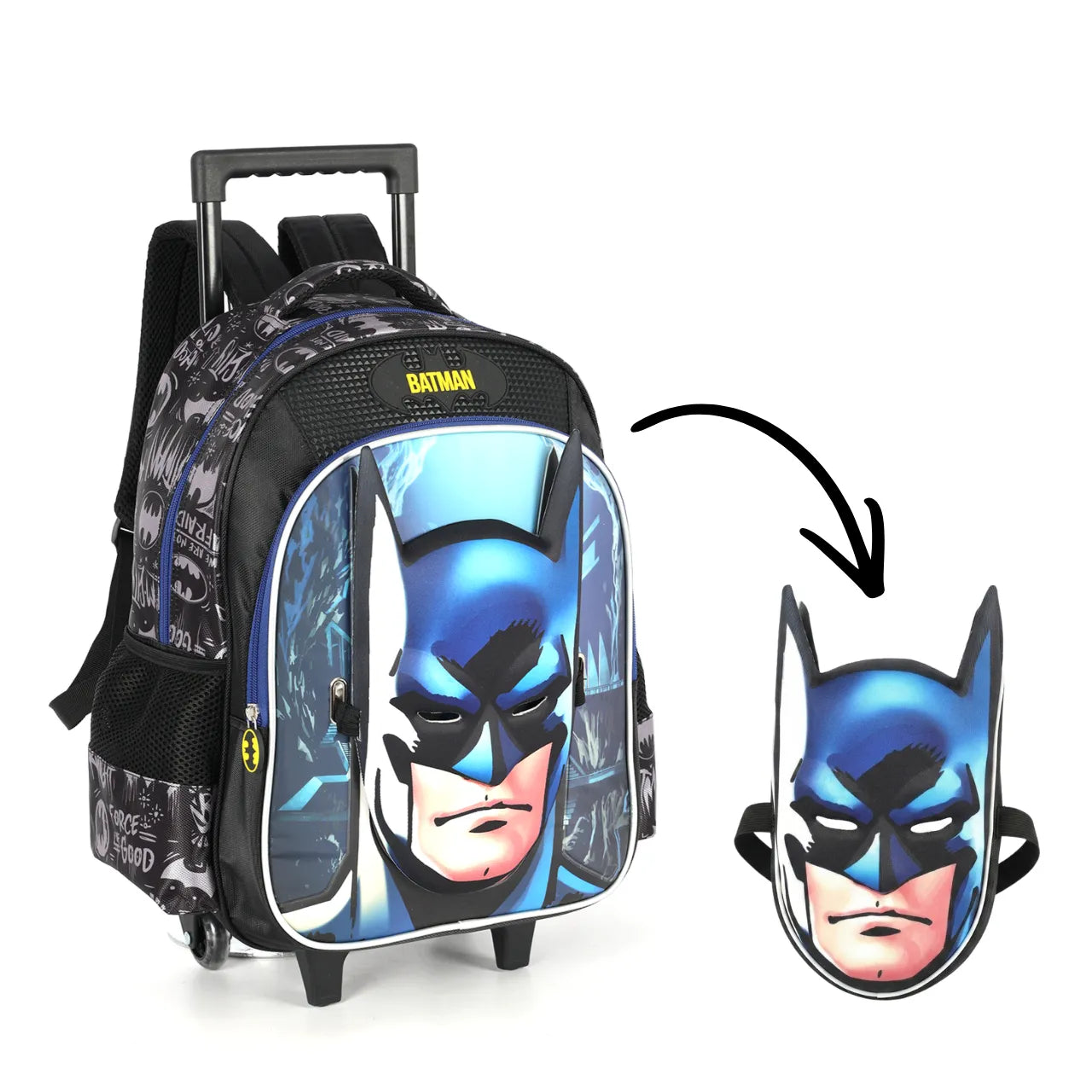 Kit Mochila de Rodas Batman com Máscara 3D e Lancheira