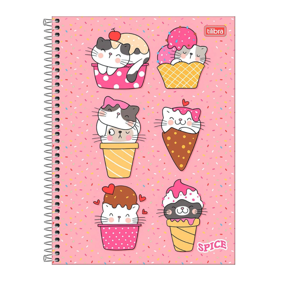 Caderno Universitário Spice Gatinhos Sorvete 1 Matéria Tilibra