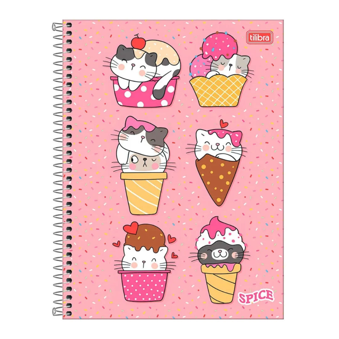 Caderno Universitário Spice Gatinhos Sorvete 1 Matéria Tilibra