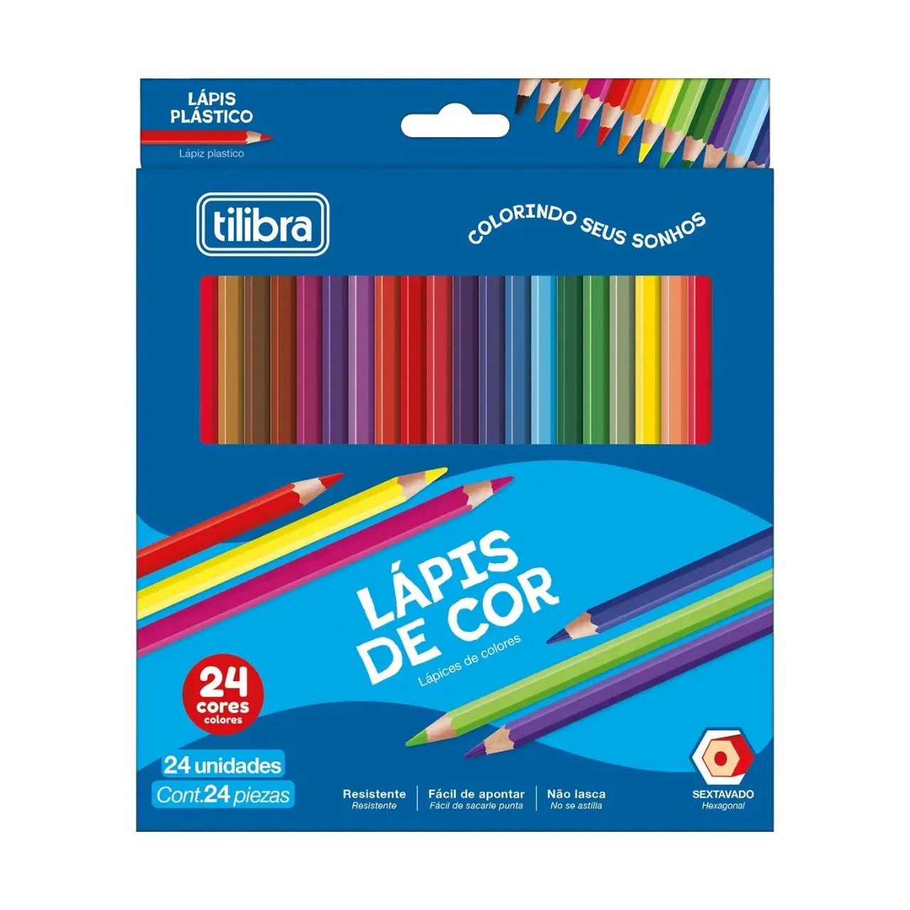 Lápis de Cor Plástico 24 Cores Sextavado Tilibra