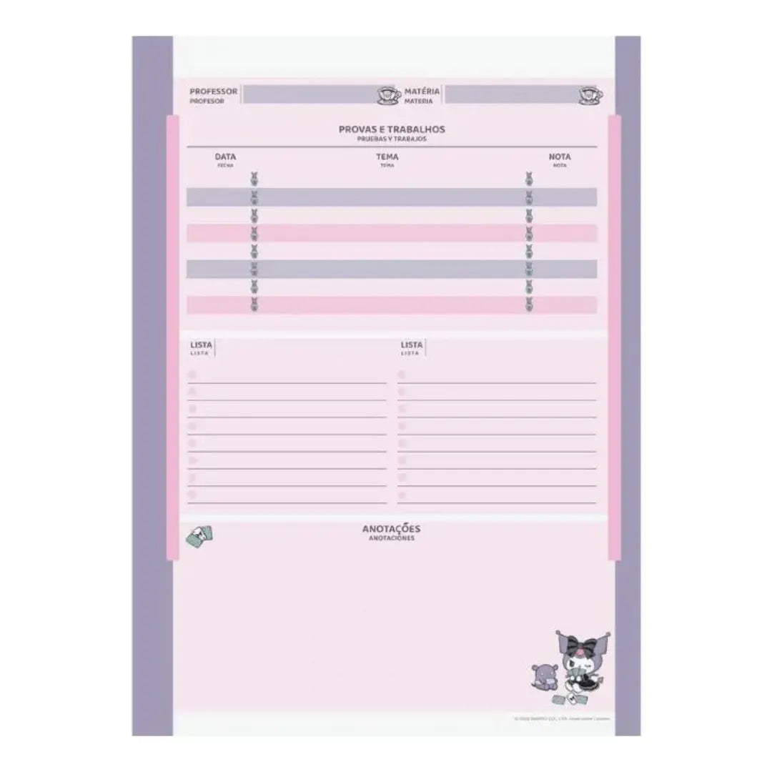 Caderno Universitário Espiral Kuromi Sanrio Jandaia 15 Matérias