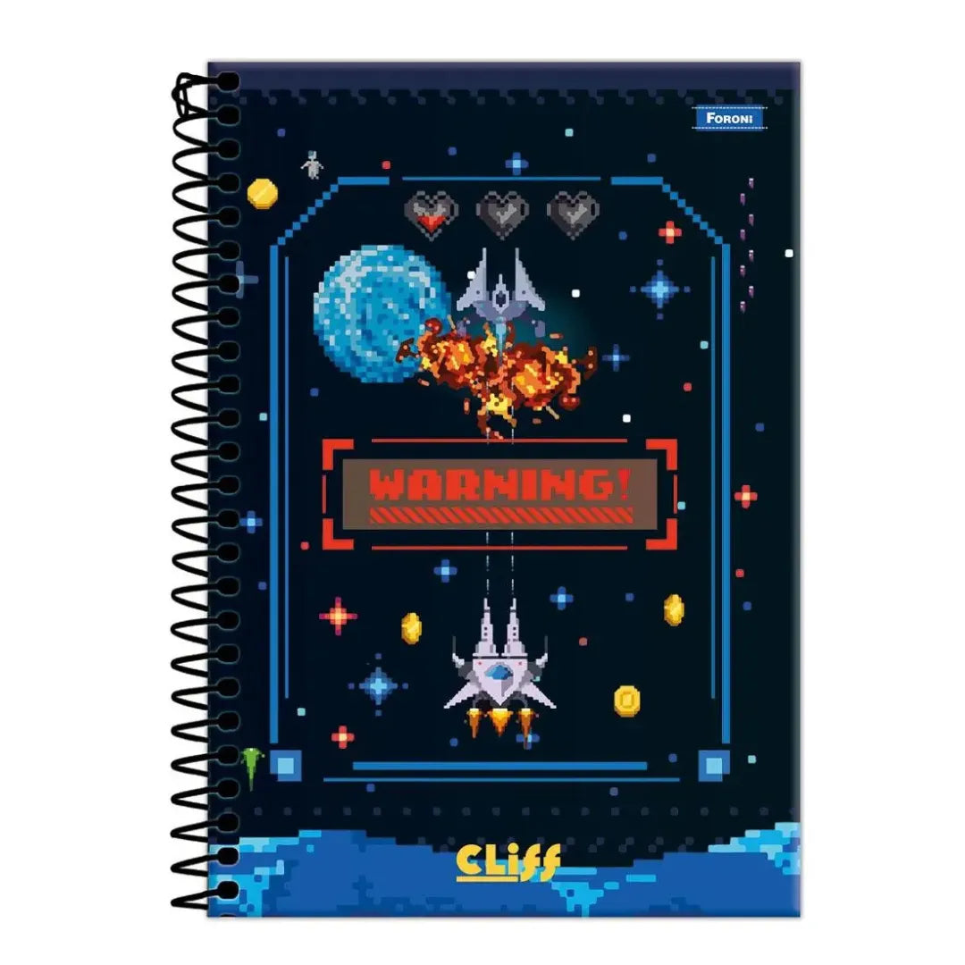 Caderno 20 Matérias Espiral Cliff Foroni Game Pixel