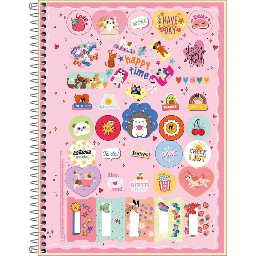 Caderno Universitário Espiral Happy Tilibra Pets Adesivos 20 Matérias