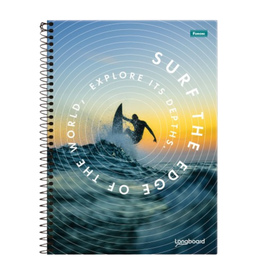 Caderno Universitário Espiral Longboard Foroni Surf 15 Matérias