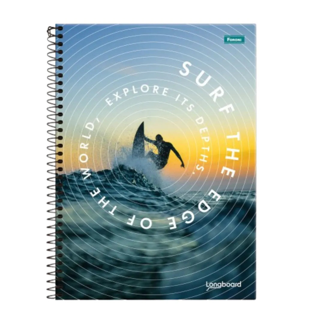 Caderno Universitário Espiral Longboard Foroni Surf 15 Matérias
