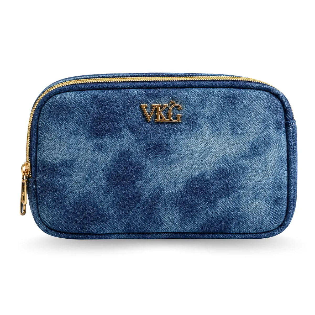 Kit Mochila de Costas Vkg Jeans Azul Bordado com Estojo Box