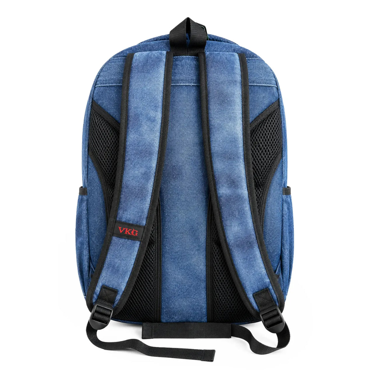 Kit Mochila de Costas Vkg Jeans Azul Bordado com Estojo Box
