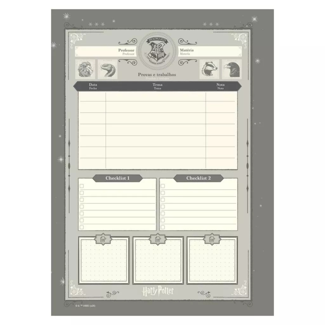 Caderno Universitário Espiral Harry Potter Jandaia 4 Casas 15 Matérias