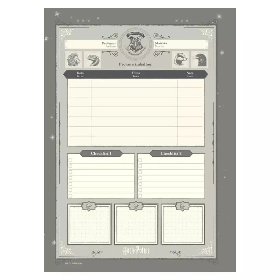 Caderno Universitário Espiral Harry Potter Jandaia 4 Casas 15 Matérias