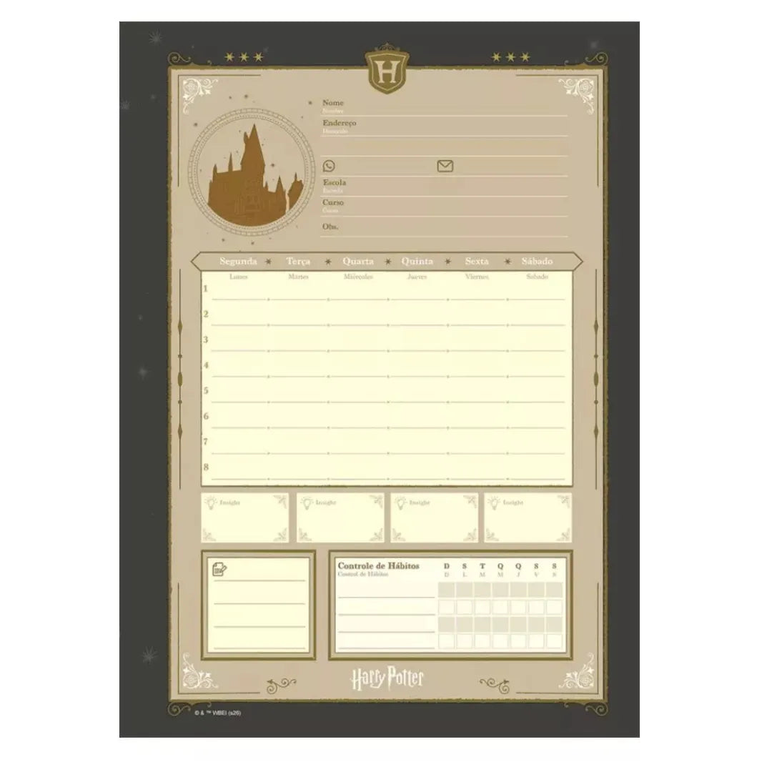 Caderno Universitário Espiral Harry Potter Jandaia 4 Casas 15 Matérias