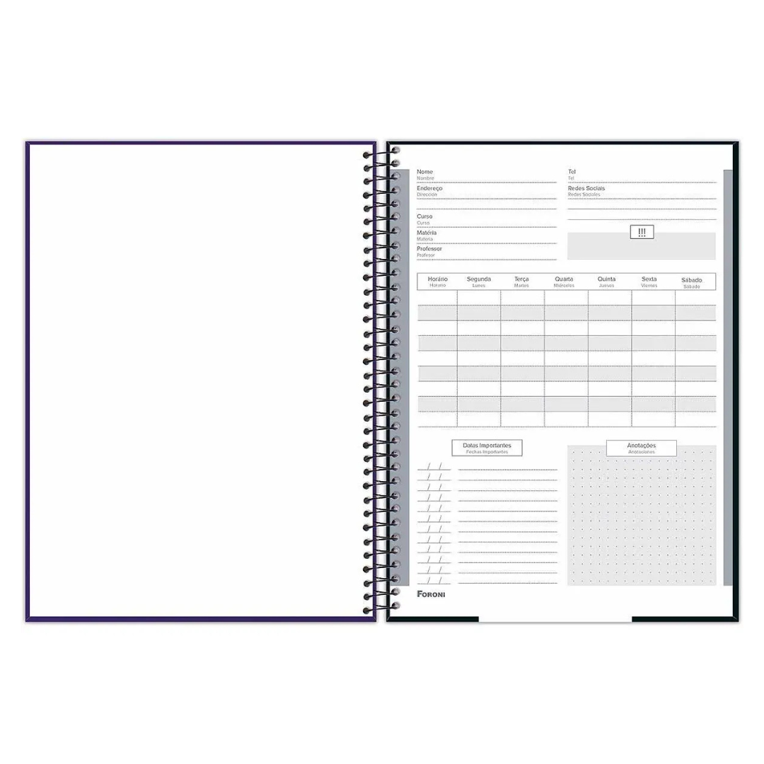 Caderno Universitário Espiral Cliff Foroni Gato Roxo 20 Matérias